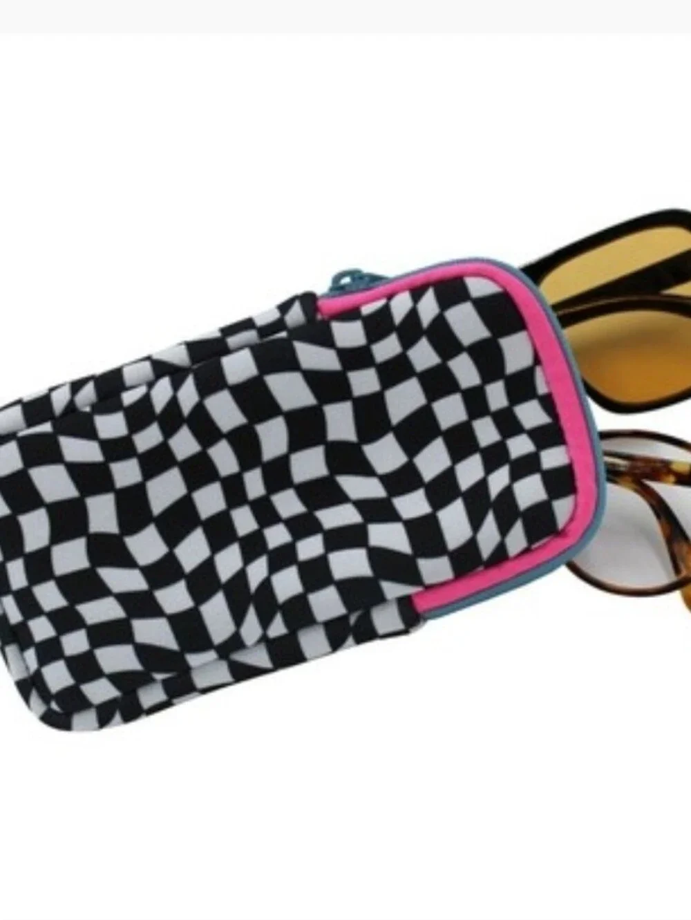 Neoprene Phone Pouch Sleeve in Teal & Black/Pink Pattern